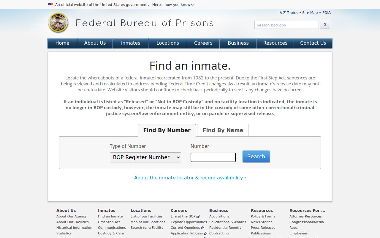 Powell County federal criminal custody search through the BOP locator