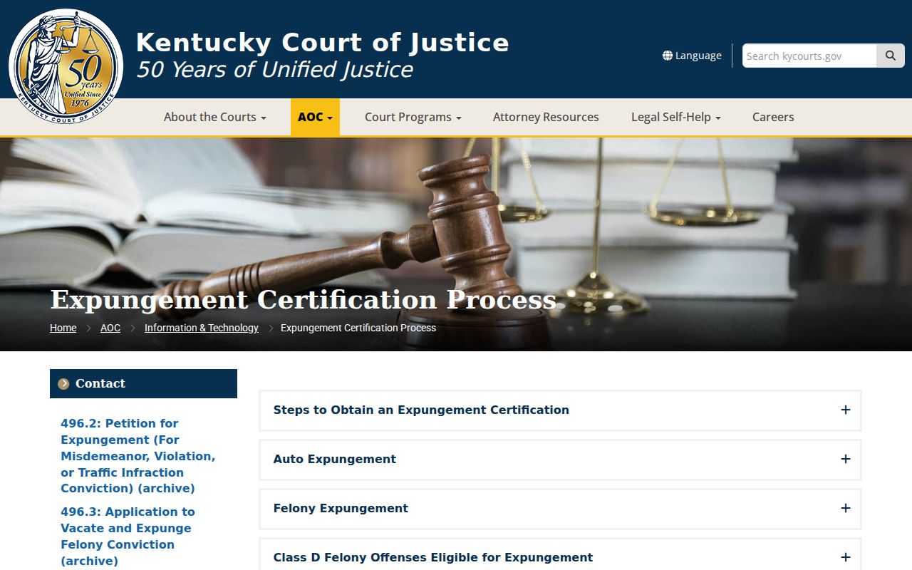 Powell County criminal record expungement instructions from Kentucky AOC