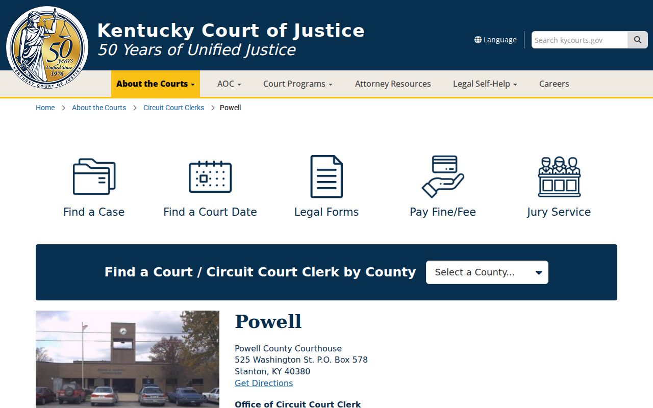 Powell County criminal court case clerk and courthouse information
